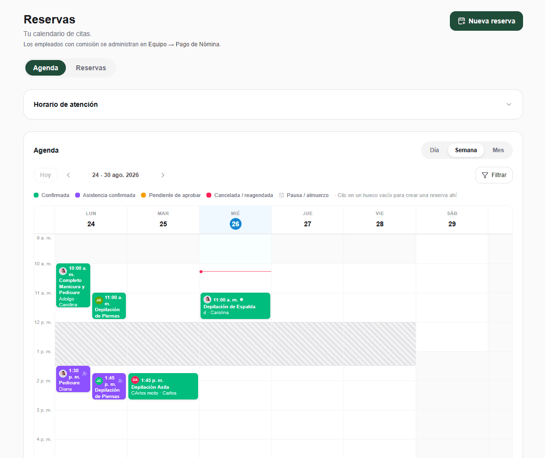 Calendario de reservas en GoListto